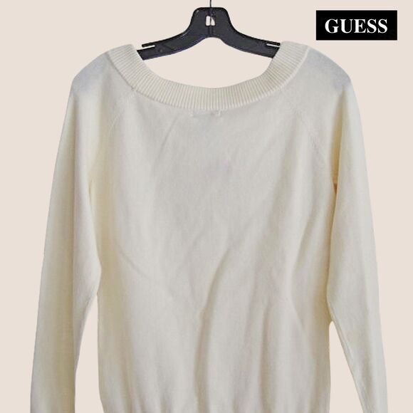 GUESS NEW Old Money Crystals Signature Logo Ribbed Trim Pullover Sweater S - Picture 11 of 12